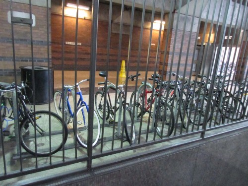 Vanilla bike racks inside Back Bay Station